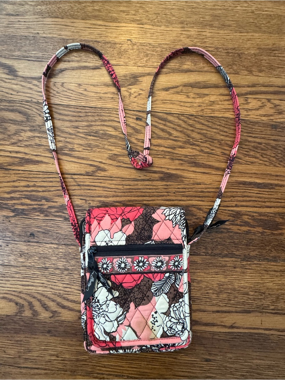VERA BRADLEY Floral Quilted Crossbody Bag in Pink and Brown